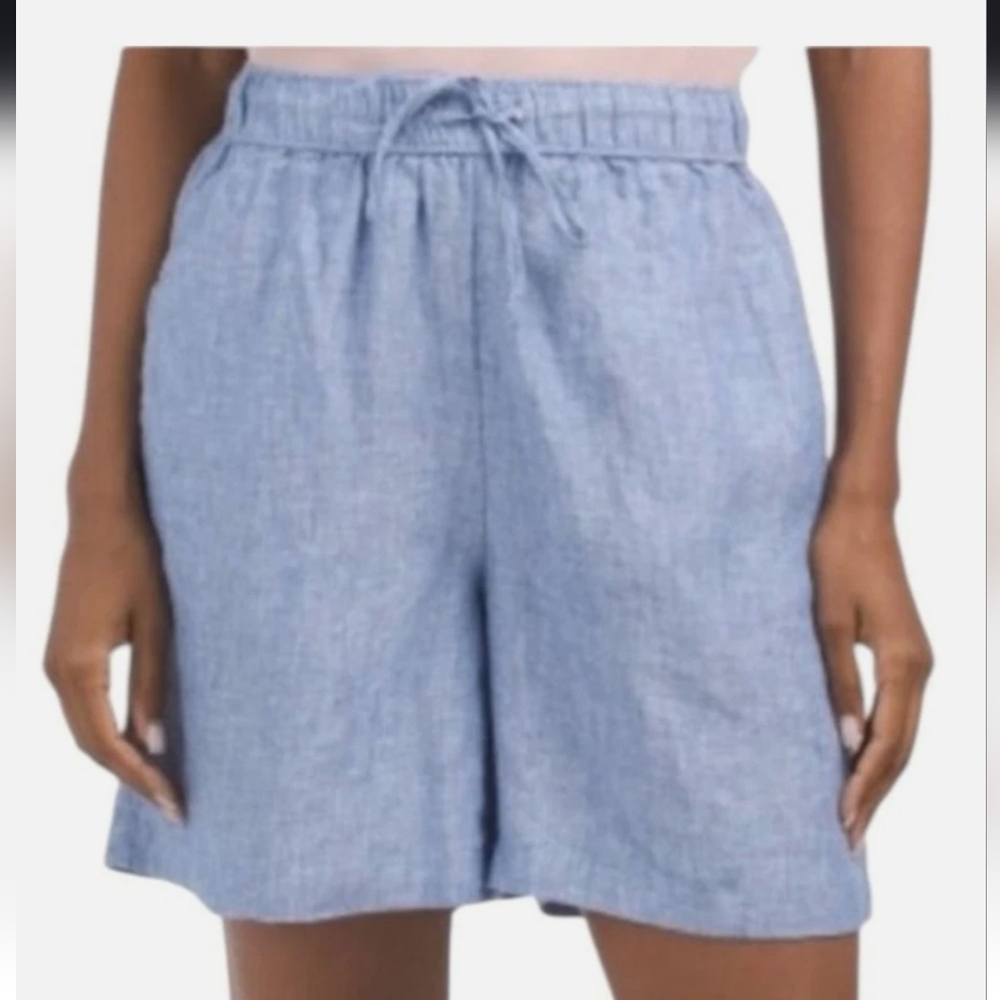 3X Plus Tahari 100% Linen Blue Summer Shorts Front & Back Pockets